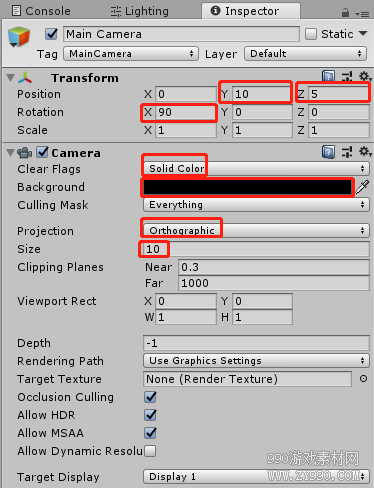 Unity3d游戏开发官方入门教程：飞机大战（三）——设置相机和光照