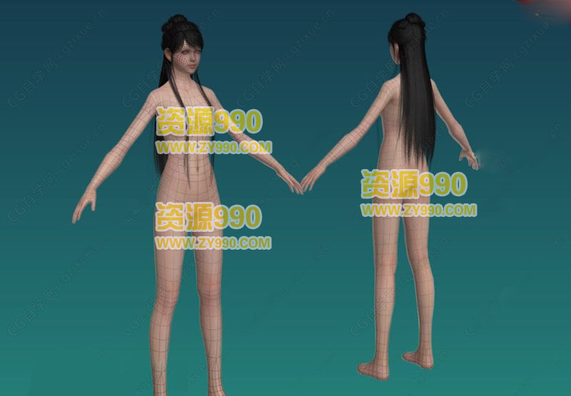 古代秀气的美女四边面3DMAX裸体模特，带贴图