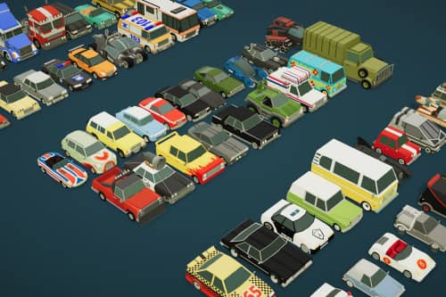 unity3d 卡通低模80辆汽车模型Cartoon Vehicles Full Pack - Low Poly Cars (80 Cars) v1.5