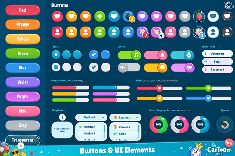unity3d 卡通UI素材 Cartoon GUI Pack v2.0.1