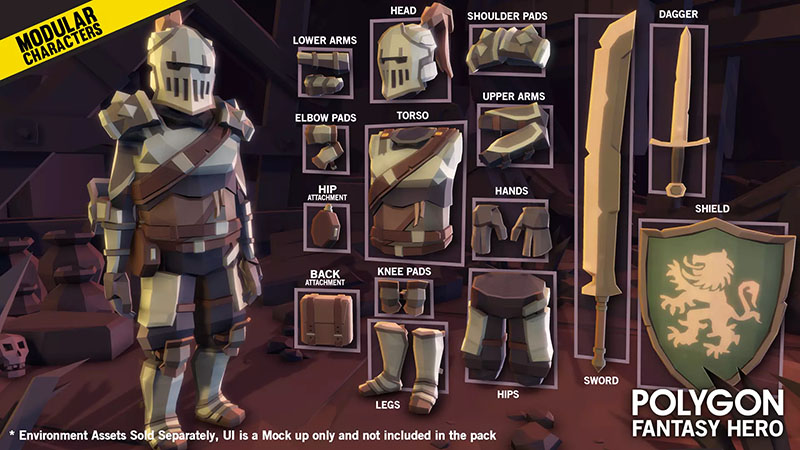 unity3d模块化幻想英雄角色POLYGON - Modular Fantasy Hero Characters v1.23