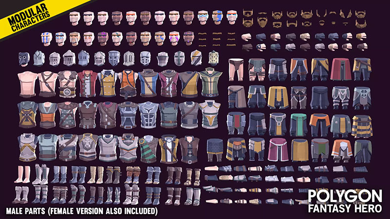 unity3d模块化幻想英雄角色POLYGON - Modular Fantasy Hero Characters v1.23